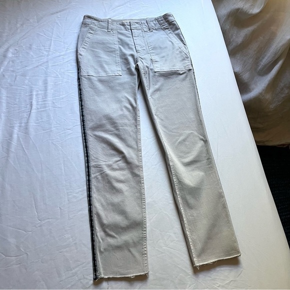 NILI LOTAN light grey side stripe slim leg raw fray hem pants